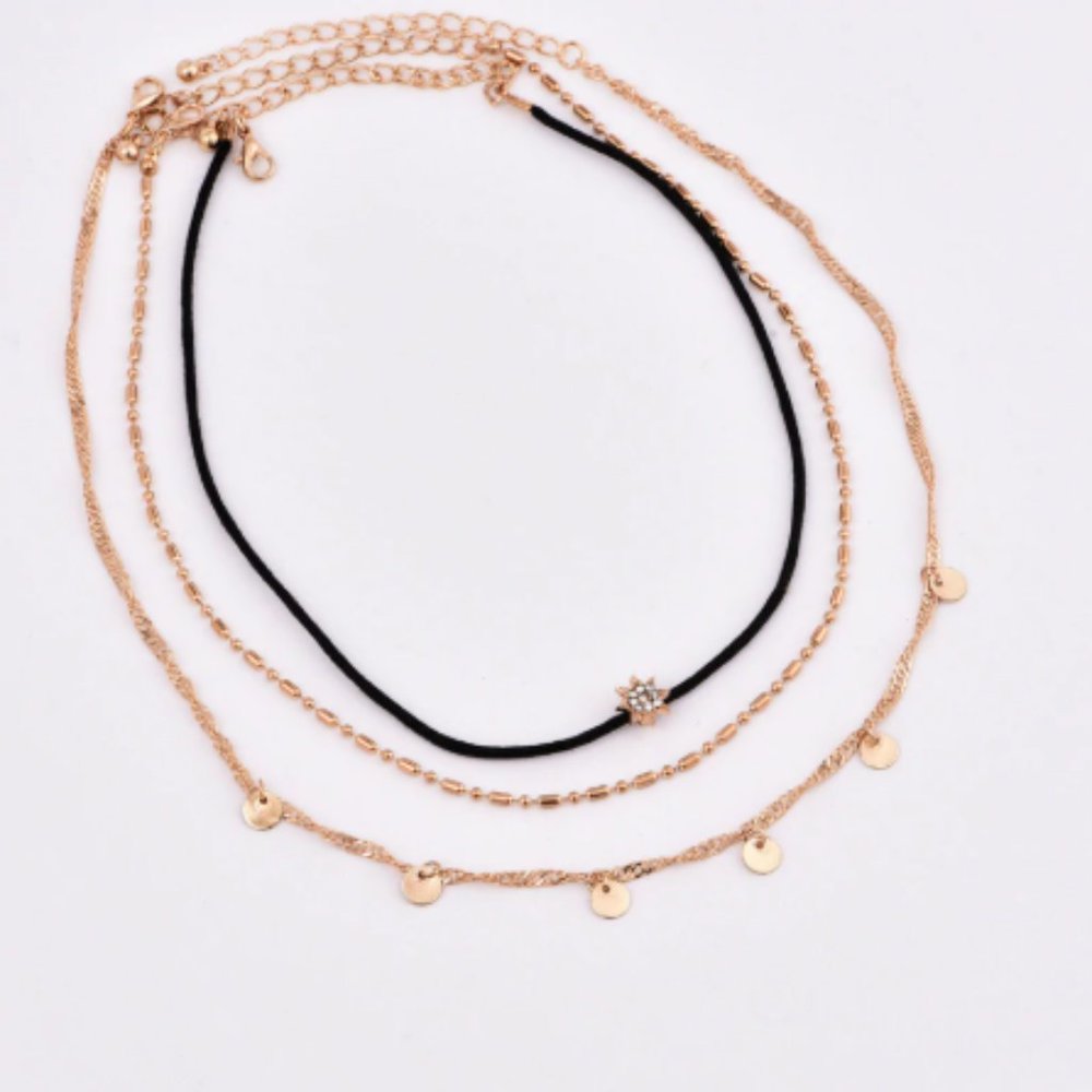 Simple Boho Gold Tone Multi Layer Choker Necklace - Picture 2 of 5